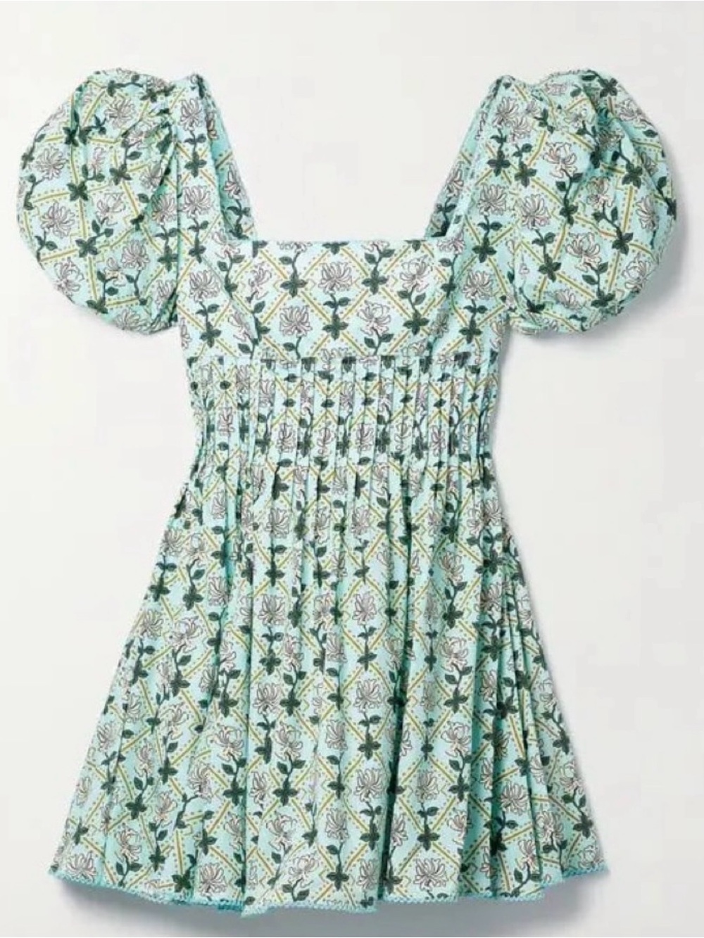 Agua by Agua Bendita Mint Floral Puff-Sleeve Mini Dress